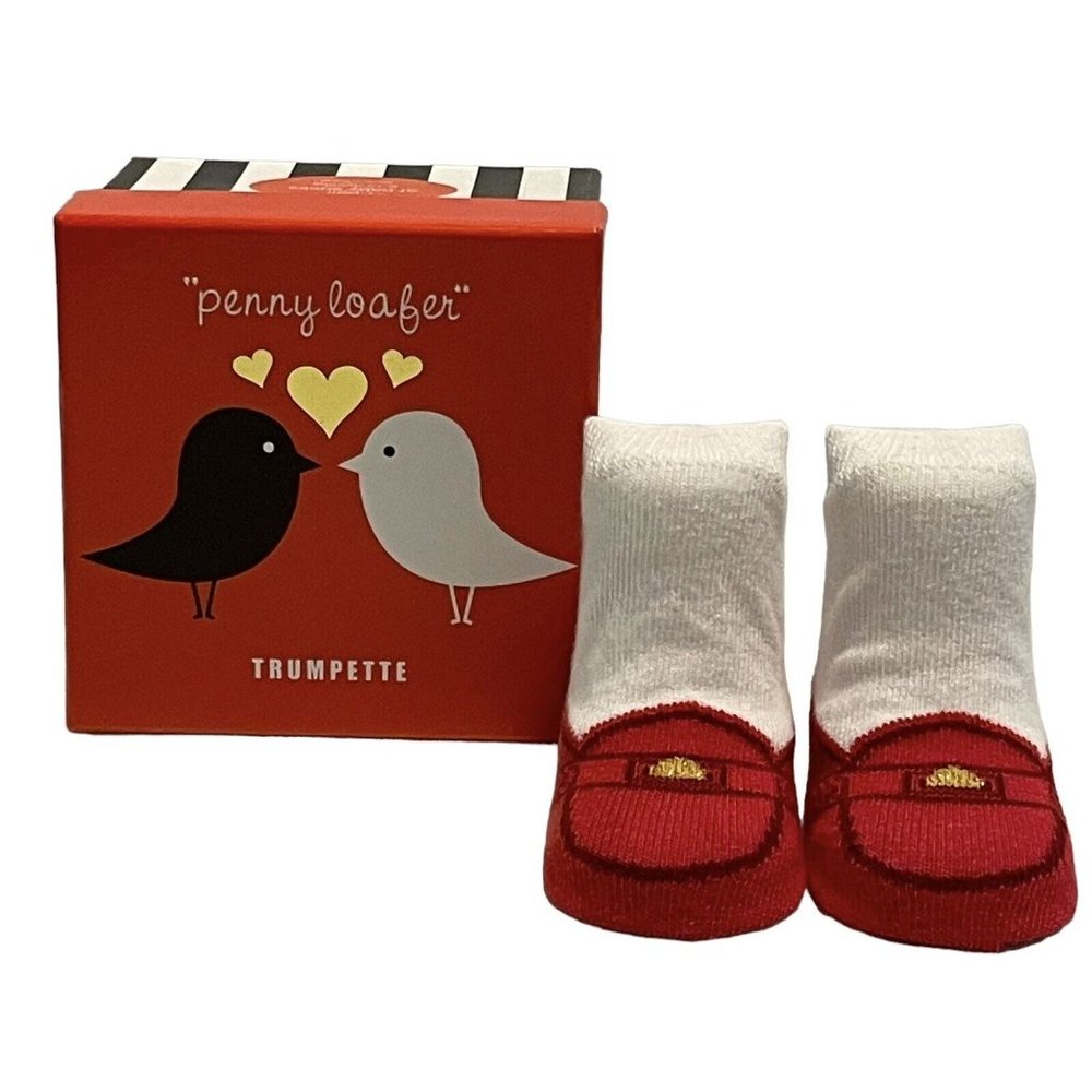 Trumpette 0-12 Months Girls Baby Toddler Non Skid Socks Penny Loafers Red NEW